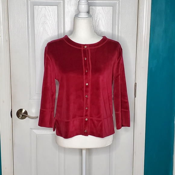 J. Jill Velvet Cardigan Top  Burgundy Mixed Buttons Small - Picture 12 of 14